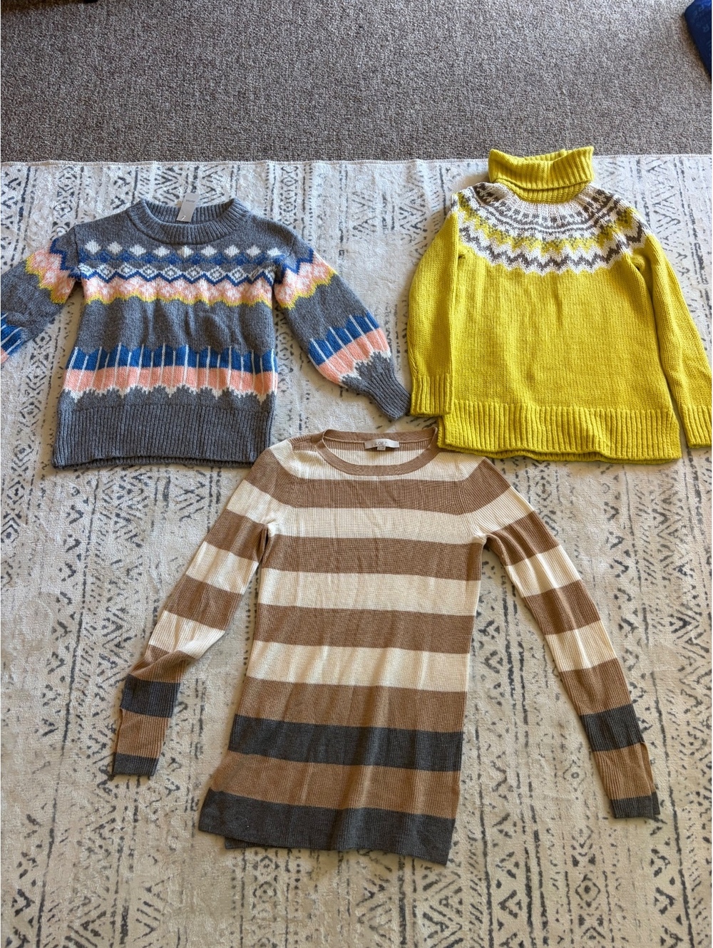 LOFT Striped Long Sleeve Sweater Dress in Neutral Tones, Size XXS